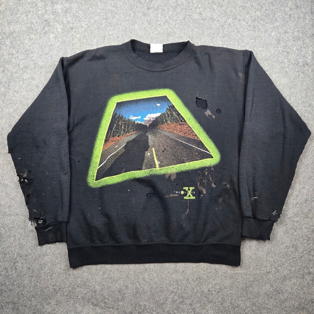 Vintage The X-Files Sweatshirt Mens Large Black Distressed Thrashed 90s Faded